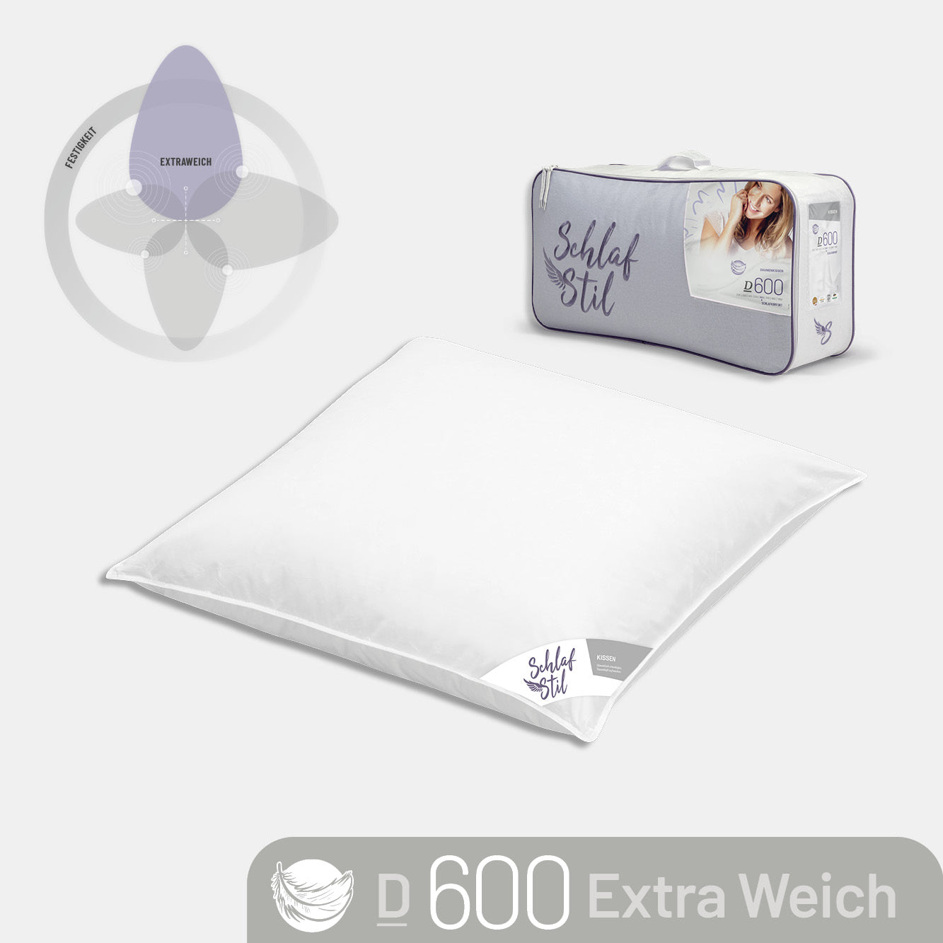 Gänsefedern- und Gänsedaunenkissen D600, 50 % Gänsedaunen / 50 % Gänsefedern