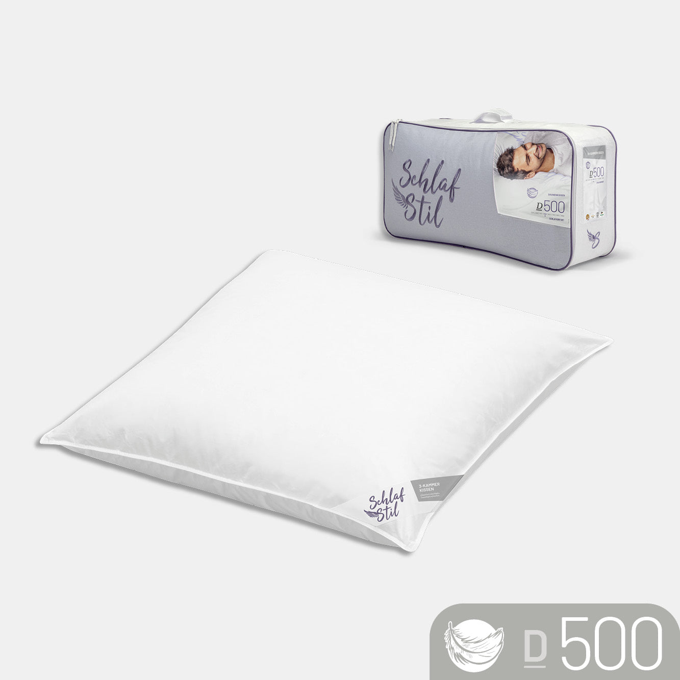 Schlafstil Daunenkissen 3-Kammer Schlafstil D500, 90 % Daunen / 10 % Federn (Außen)