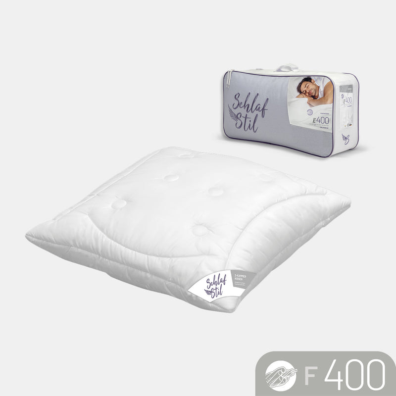 3-Kammer Faserkissen „F400", Quallofil Premium 3D-Markenfaser / 100 % Polyester (Außen)