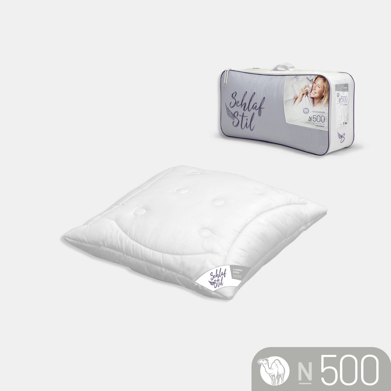 Schlafstil Kamelhaarkissen 3-Kammer Schlafstil N500, feinster Kamelhaar Flaum 100 % Kamelhaar (Außen)