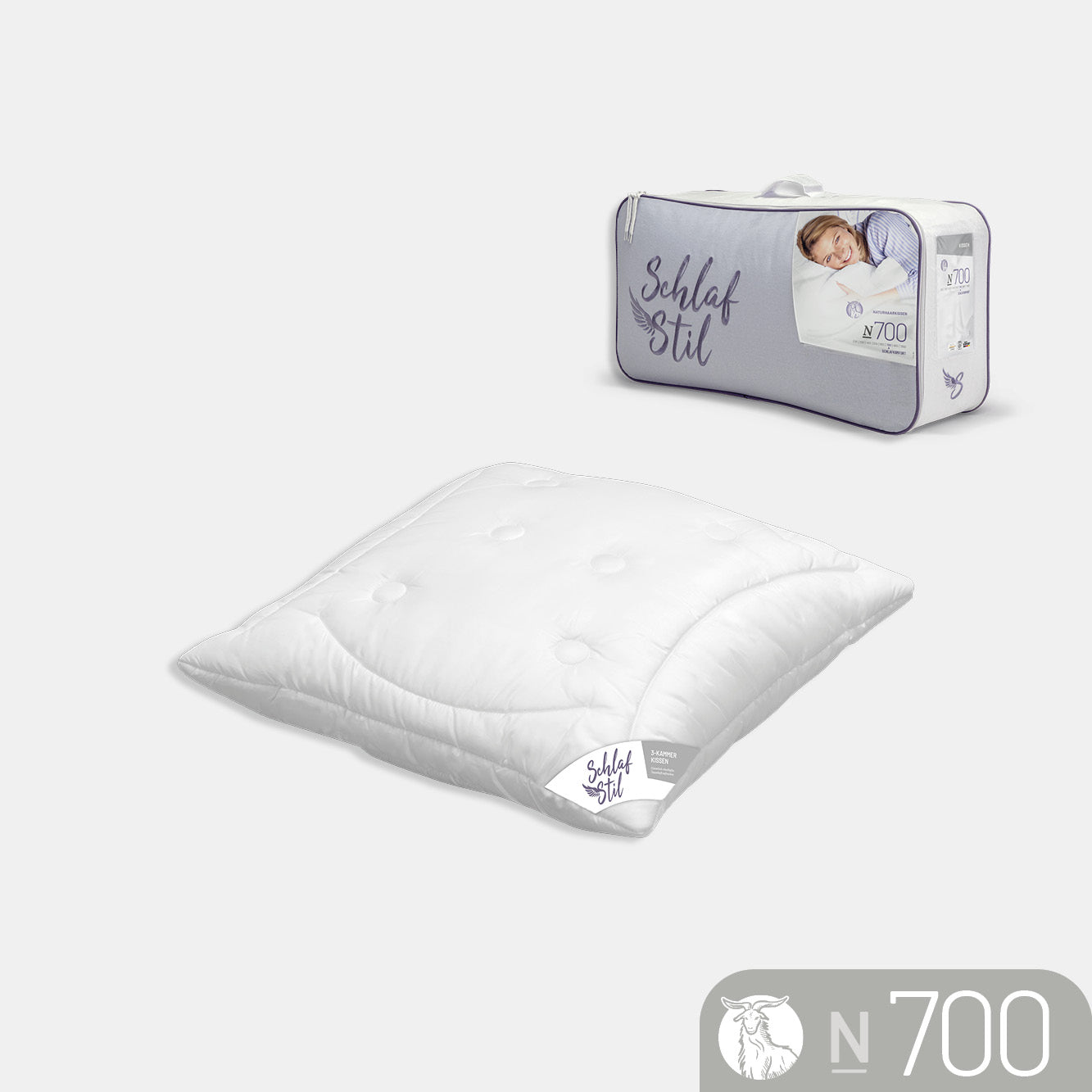 Schlafstil Cashmerekissen 3-Kammer Schlafstil N700, feinster Cashmere Flaum 100 % Cashmere