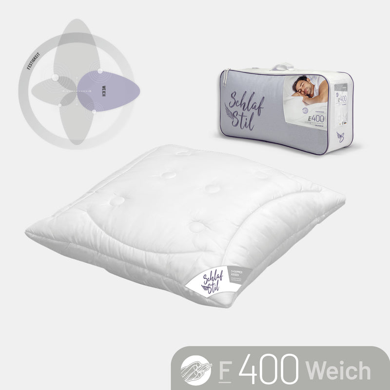 3-Kammer Faserkissen „F400", Quallofil Premium 3D-Markenfaser / 100 % Polyester (Außen)