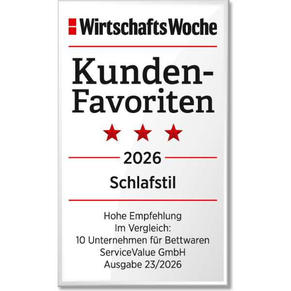 Siegel WirtschaftsWoche Kunden-Favoriten 2026 – Schlafstil, hohe Empfehlung